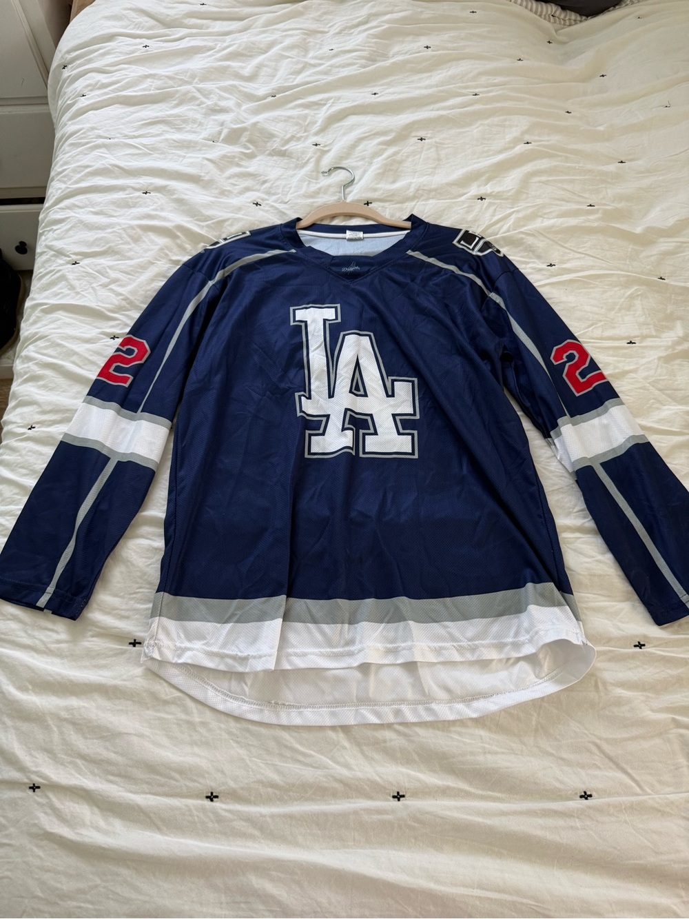 Los Angeles Dodgers and LA Kings Navy Blue Hockey Jersey with Number 22